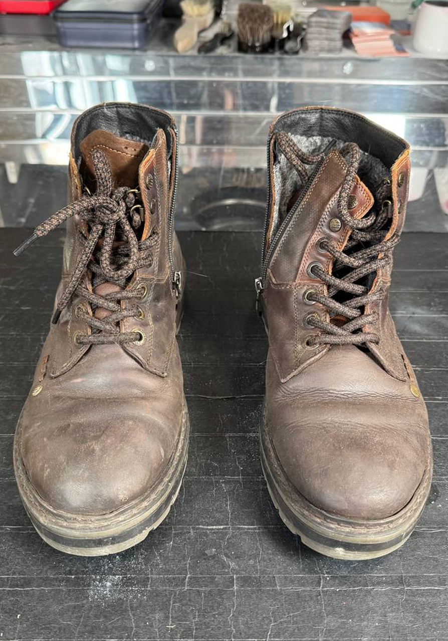 Чистка осенних ботинок коричневых - до